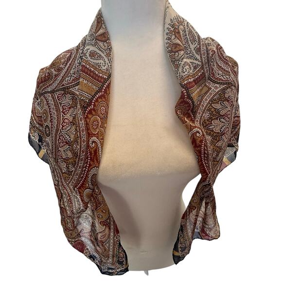 SCARF Brown tan print 34" x34" thin rust gold black nice - Picture 1 of 6